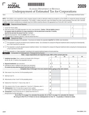 Alabama Underpayment of Estimated Tax Form 2220AL