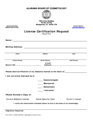 License Certification Request - Alabama Board of Cosmetology - aboc alabama