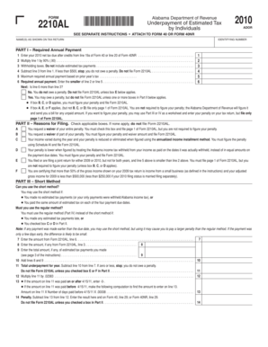 Alabama Underpayment of Estimated Tax Form 2210AL