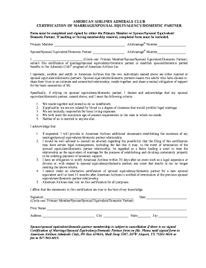 American Airlines Admirals Club Spousal Certification