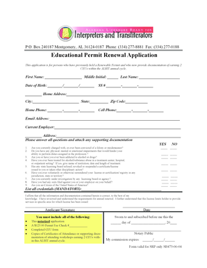 Alabama Educational Permit Renewal Application