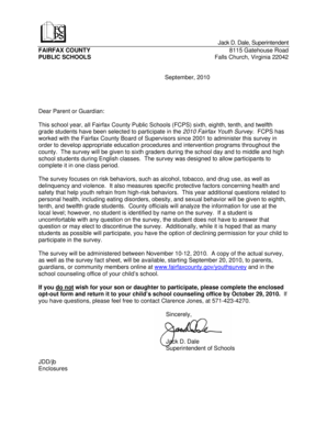 2010 Fairfax Youth Survey Opt-Out Form