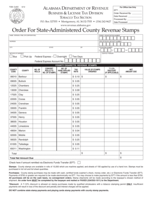 Alabama County Cigarette Revenue Stamps Order Form