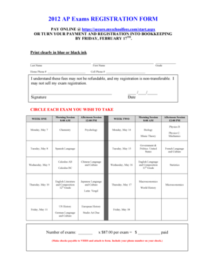 2012 AP Exams Registration Form