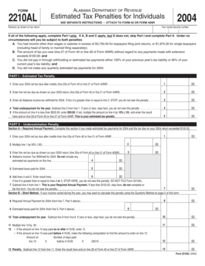 Alabama Estimated Tax Penalties Form 2210AL