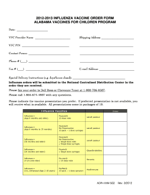 2012-2013 influenza vaccine order form alabama vaccines for ... - adph