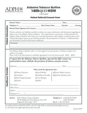 Alabama Tobacco Quitline Patient Referral/Consent Form
