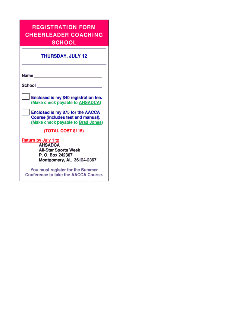 Registration form cheerleader coaching school - AHSAA Preview on Page 1