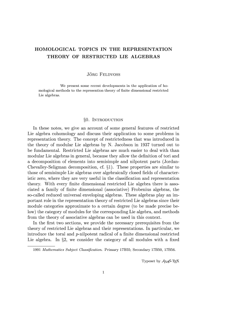 HOMOLOGICAL TOPICS IN THE REPRESENTATION THEORY OF Preview on Page 1