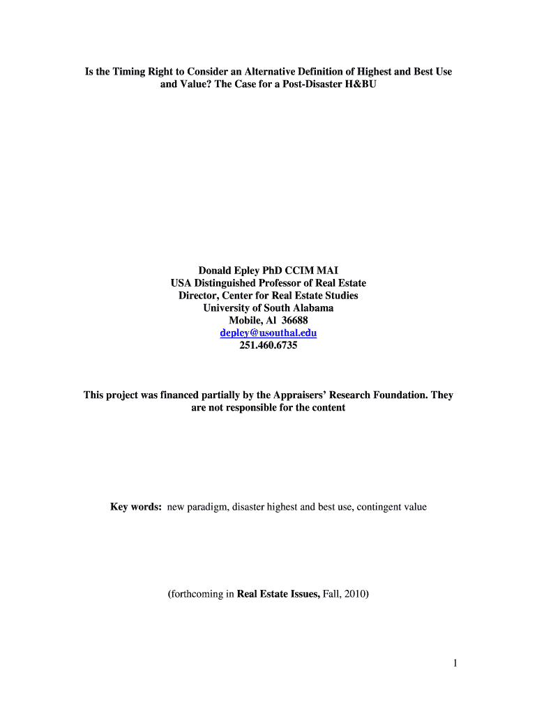 A New Paradigm for the Estimation of Post-Disaster Property Value and Liability - southalabama Preview on Page 1