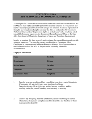 Alaska ADA Reasonable Accommodation Request