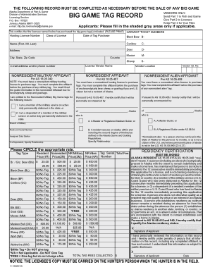 Alaska Big Game Tag Record