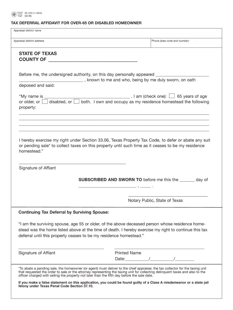 Fillable Online co galveston tx Disabled Deferral Form Galveston