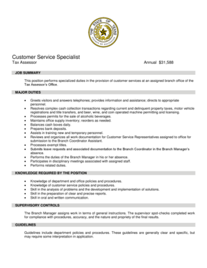 Customer Service Specialist Job Description