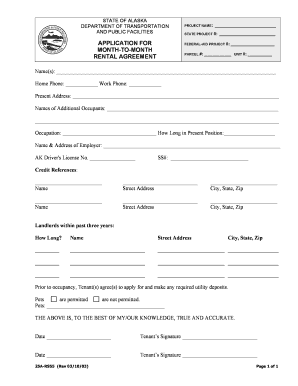 Application for month-to-month rental agreement - Alaska ... - dot state ak