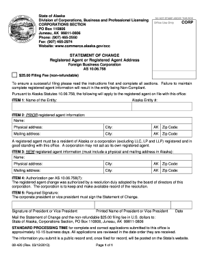Alaska Statement of Change for Registered Agent