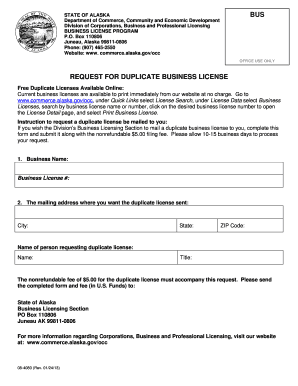 Alaska Business License Duplicate Request