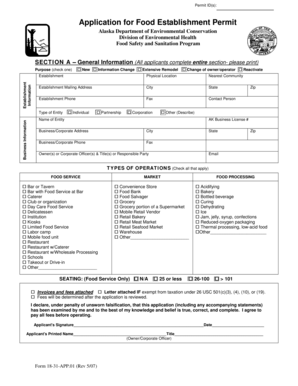 Alaska Food Establishment Permit Application
