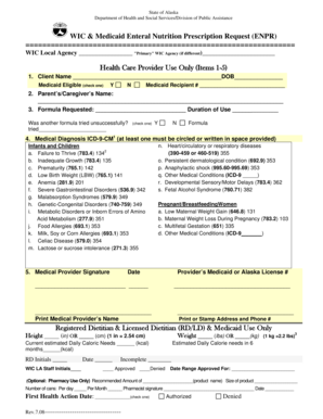 Alaska WIC Enteral Nutrition Prescription Request