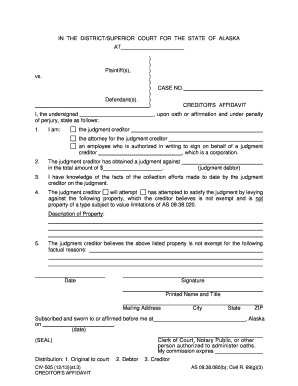 CIV-505 Creditor's Affidavit (7-10). Civil Forms - courts alaska