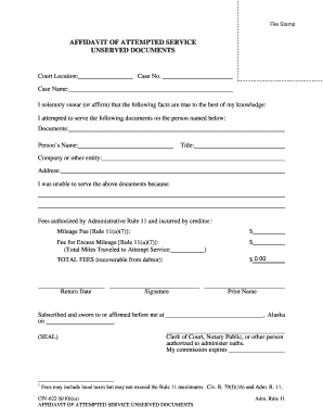 Affidavit of car accident - CIV-622 Affidavit of Attempted Service - Unserved Documents (8-10). Civil Forms - courts alaska