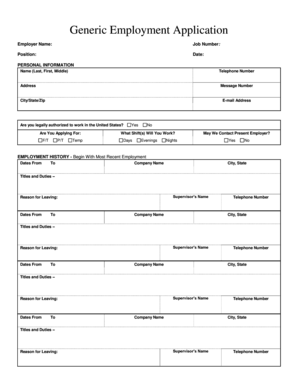 GENERIC EMPLOYER APPLICATION