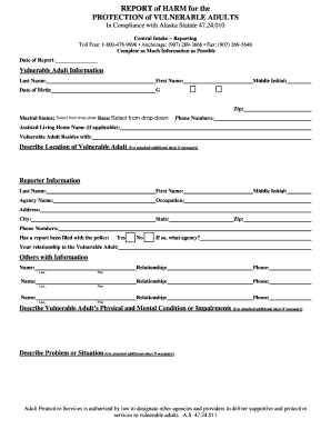 Alaska Vulnerable Adult Harm Report Form