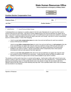Arizona Overtime Election Compensation Form