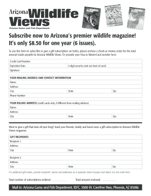 Arizona Wildlife Magazine Subscription Form