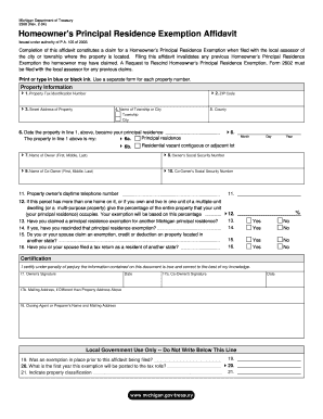 Michigan Homeowner's Principal Residence Exemption Affidavit