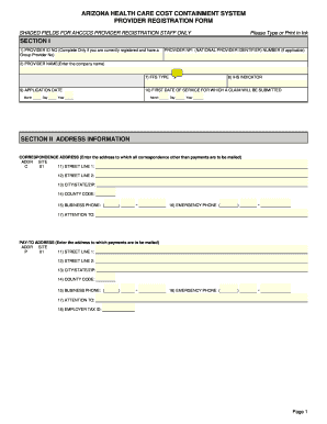 Arizona Provider Registration Form