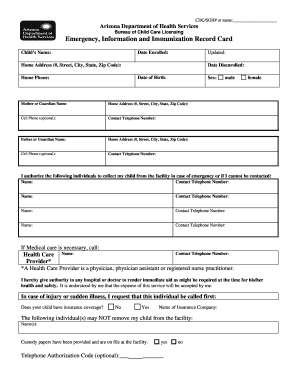 arizona departament of health services record card form