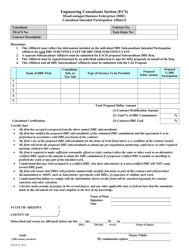 DBE Intended Participation (Consultant) Affidavit (6 2012) - azdot Preview on Page 1
