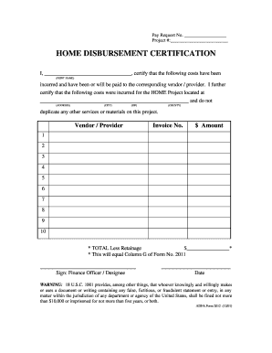 Home Disbursement Certification Form