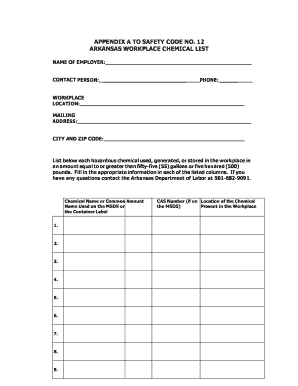 arkansas workplace chemical list arkansas department of labor form