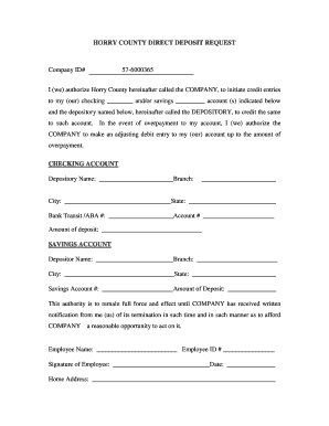 Horry County Direct Deposit Request