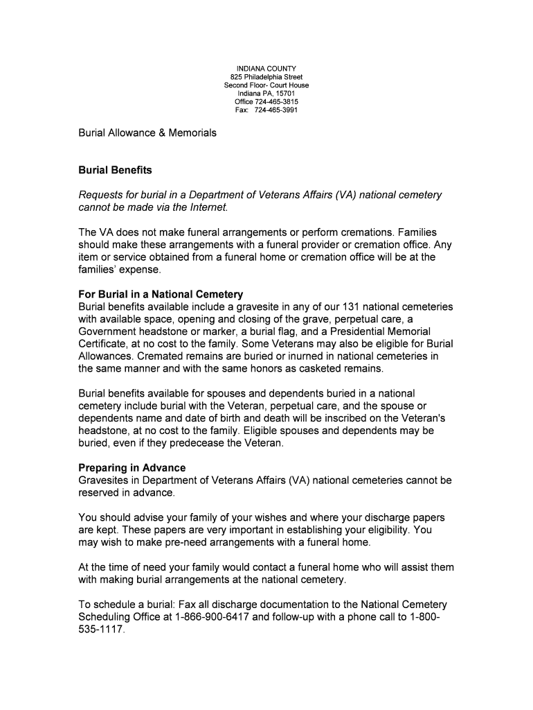 Burial Allowance and Memorials - Indiana County, Pennsylvania Preview on Page 1