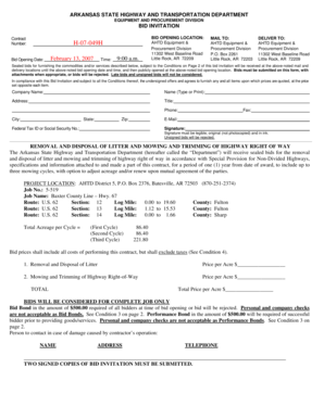 ARKANSAS STATE HIGHWAY AND TRANSPORTATION DEPARTMENT EQUIPMENT AND PROCUREMENT DIVISION BID INVITATION Contract Number: H-07-049H Bid Opening Date: February 13, 2007 Time: 9:00 a