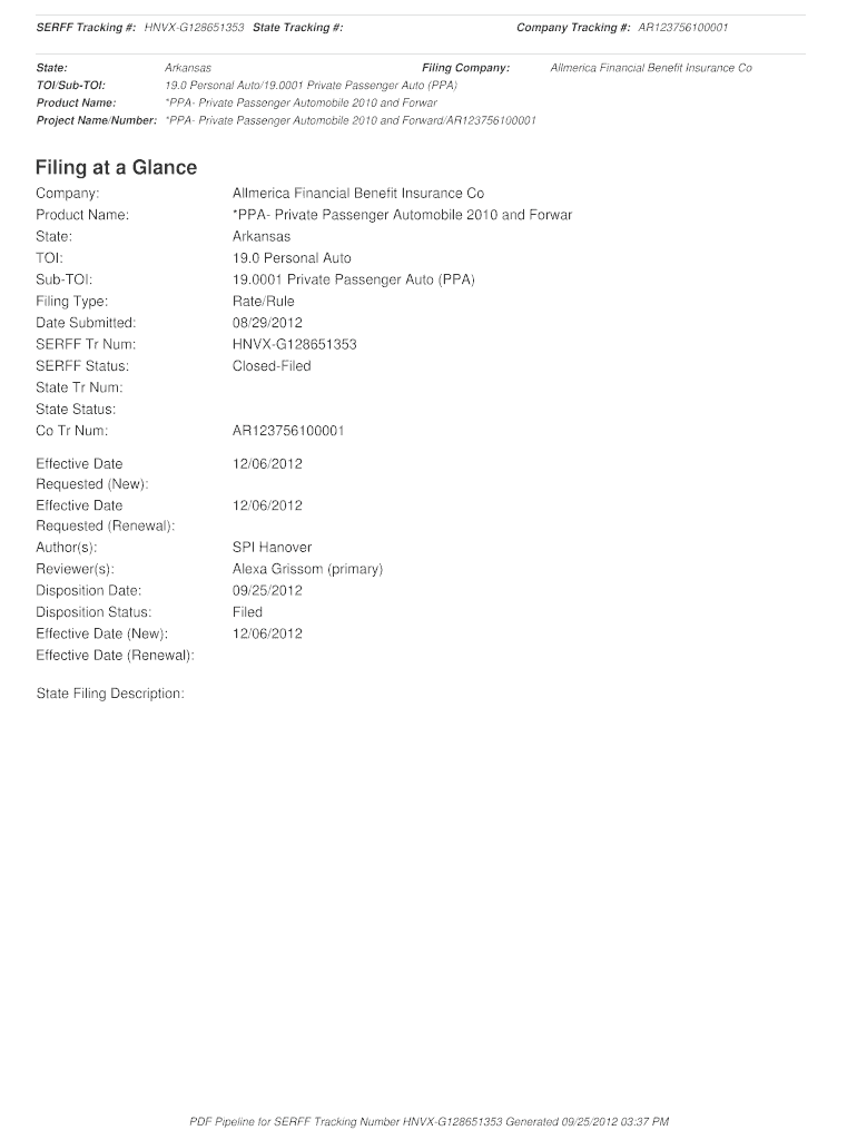 SERFF Tracking # HNVX-G128651353 State Tracking # - insurance arkansas Preview on Page 1