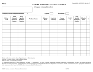 NAIC Uniform Appointment Termination Form