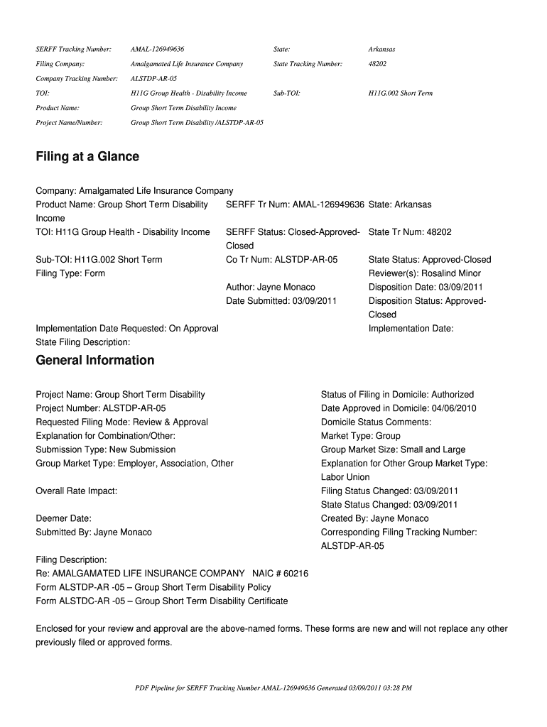 Filing AMAL-126949636 - Arkansas Insurance Department - State of - insurance arkansas Preview on Page 1