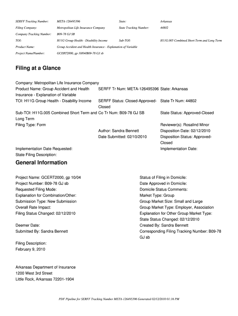 Filing META-126495396 - Arkansas Insurance Department - State of - insurance arkansas Preview on Page 1