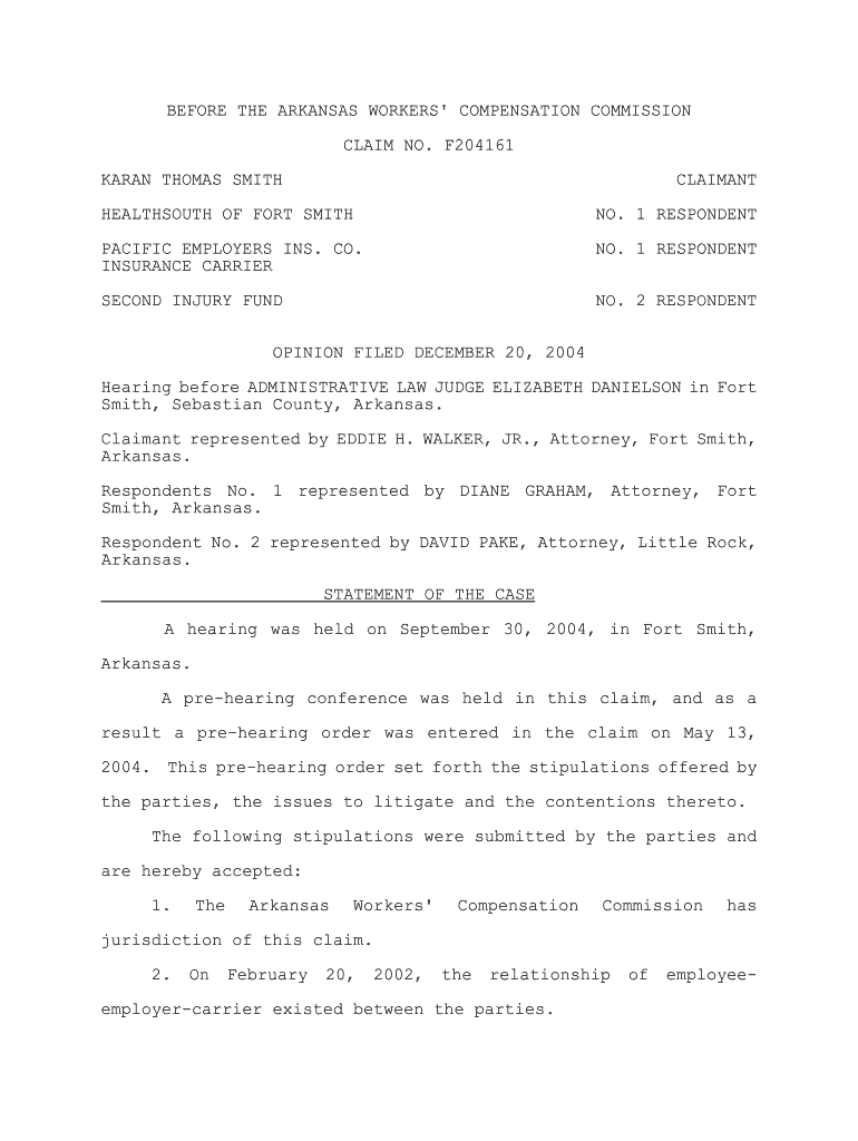 Before The Arkansas Workers' Compensation Commission Claim No Preview on Page 1