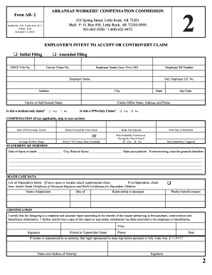 Arkansas Employer's Intent to Accept or Controvert Claim