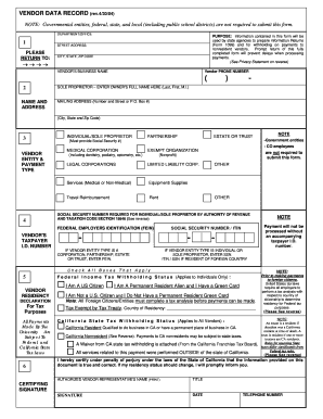 California Vendor Data Record Form