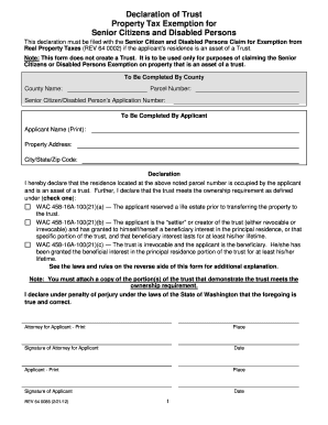 Declaration of Trust for Property Tax Exemption