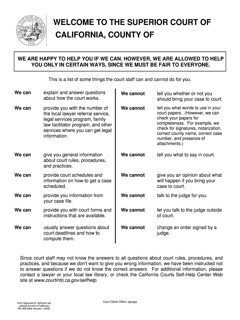 california 800 court form Preview on Page 1