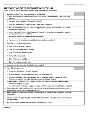 California Statement of Facts Preparation Checklist