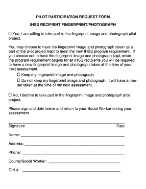 IHSS Recipient Fingerprint/Photograph Pilot Participation Request Form