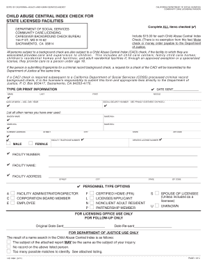 California Child Abuse Central Index Check Form